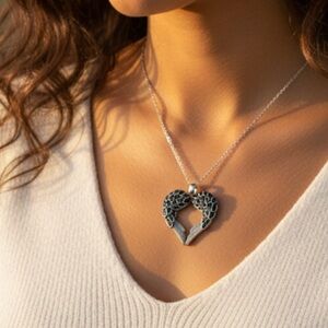 Lot 2 black diamond cz white angel necklace mom